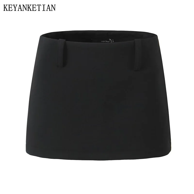 

KEYANKETIAN New Women's Mini Skirt Black Simply Sexy Zip-up Low Waist Tight Straight Skirt Female Basic Slim Skort