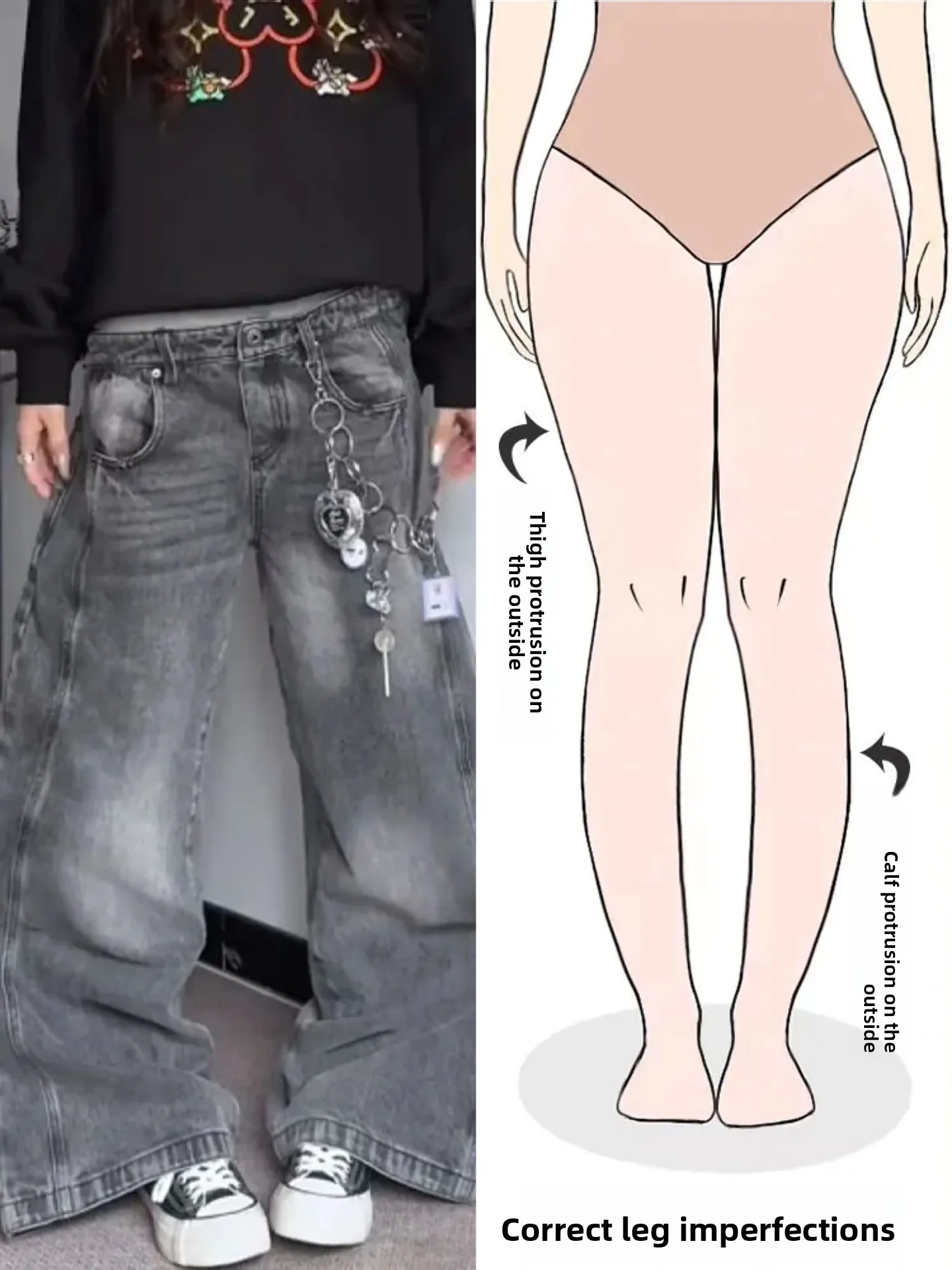 

Retro Washed Denim Jeans Women Loose Wide Leg Pants Spring New Street Style Pear Shape Body Fit High Waist Straight Cut Trousers