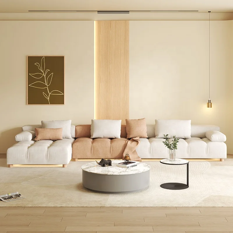 New Style Living Room Furniture Office Modern Luxury Cream comfort Elegant Leisure Modular Fabric Couch Sofas with Sensor Light