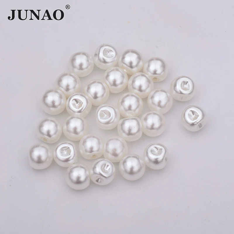 JUNAO 8mm 10m 12mm White Pearl Buttons Sewing Rhinestone Button Decorative Round Plastic Button Pearl Applique for Dress