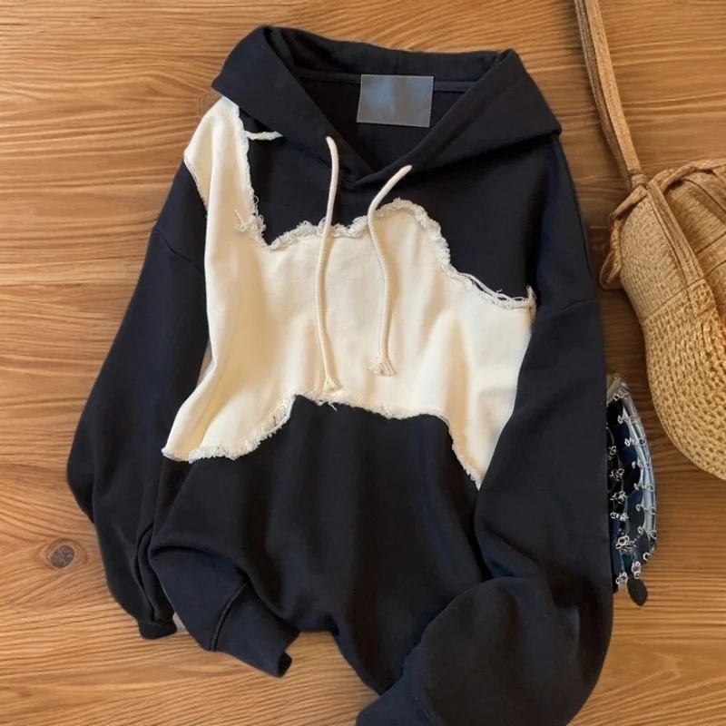 

Модная повседневная толстовка оверсайз в стиле колор-блок, большие размеры (до 300 фунтов), уличный стиль, свободная верхняя одежда с длинными рукавами