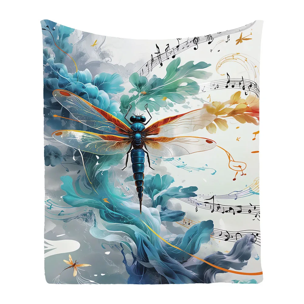 Dragonfly Musical Notes Flannel Bedspread Couch Sofa Throw Blanket Holiday Christmas Xmas Birthday Gift Drop Shipping