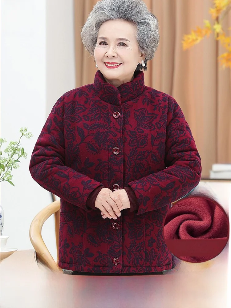 

Утепленная хлопковая куртка на флисовой подкладке с воротником-стойкой, теплая зимняя одежда для женщин среднего и старшего возраста, свободный крой