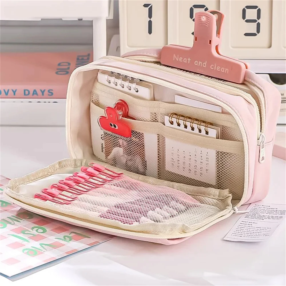Multi-Color 9-Layer Large Capacity Pencil Case Transparent Storage Zipper Closure for Girl School Supplies Pencil Case