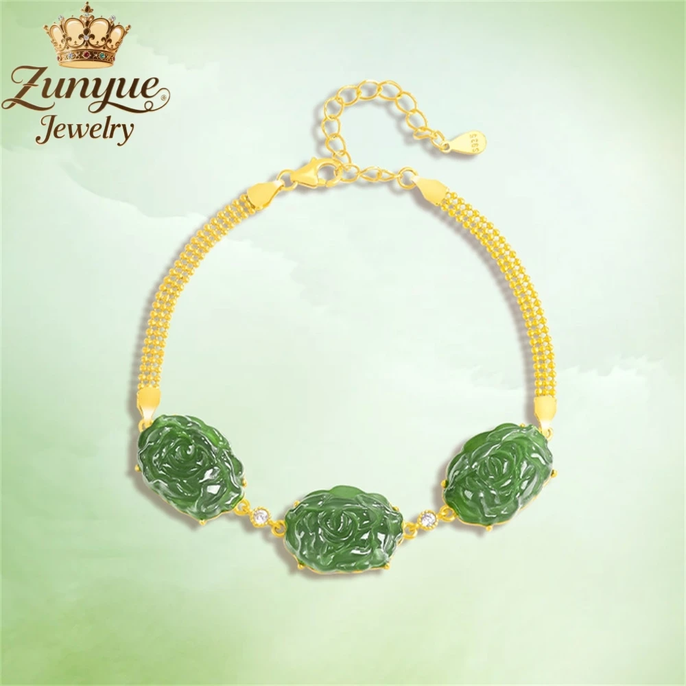 

S925 Серебро Инкрустированный Натуральный Старый Материал Хэтянь Нефрит Роза Браслет Роскошное Качество Модные Ювелирные Изделия Изысканные Популярные Подвески