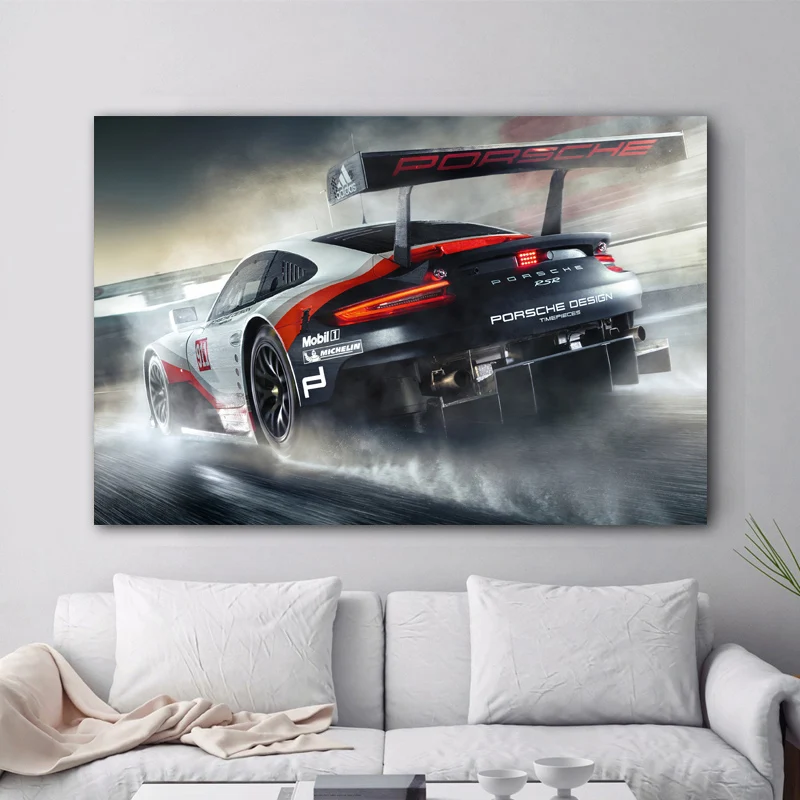 

Modern Canvas Art 911 RSR Racing Car Back View Vehicle Poster Painting Living Room Wall Picture Print Modular Home Decor