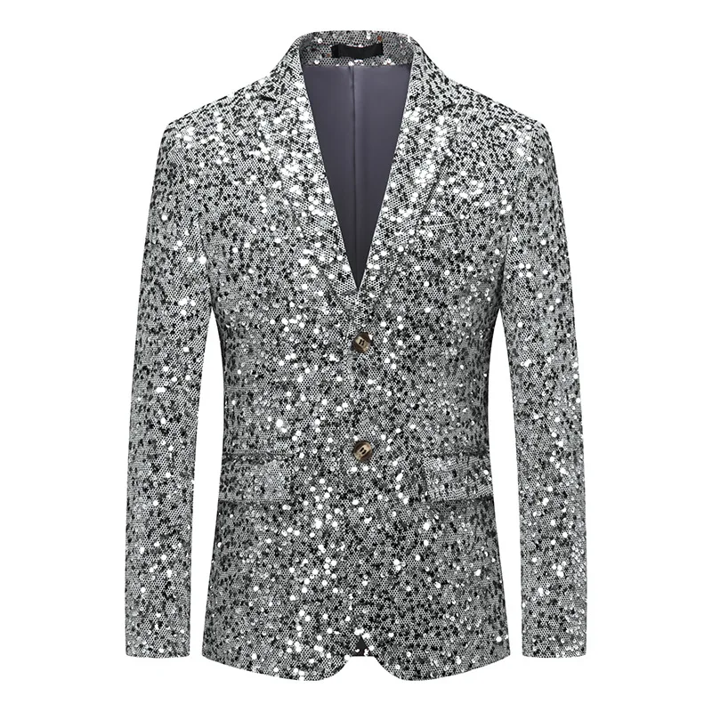 Y672738 Slim casual men\'s stage personality performance host emcee sequin solid color groom suit jacket