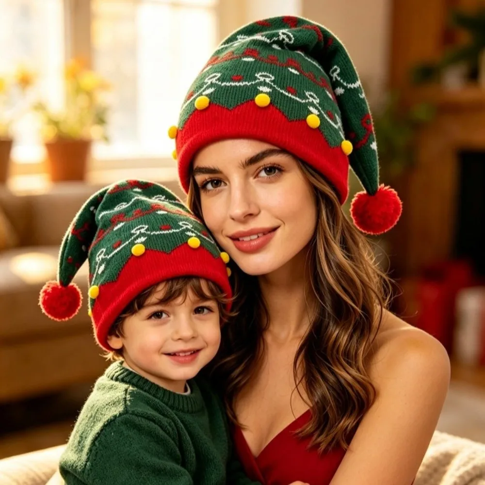 Fashion Jacquard Christmas Hat Red Green Patchwork Color Warm Knitted Wool Cap Gift Christmas Tree Christmas Knitting Hat Winter
