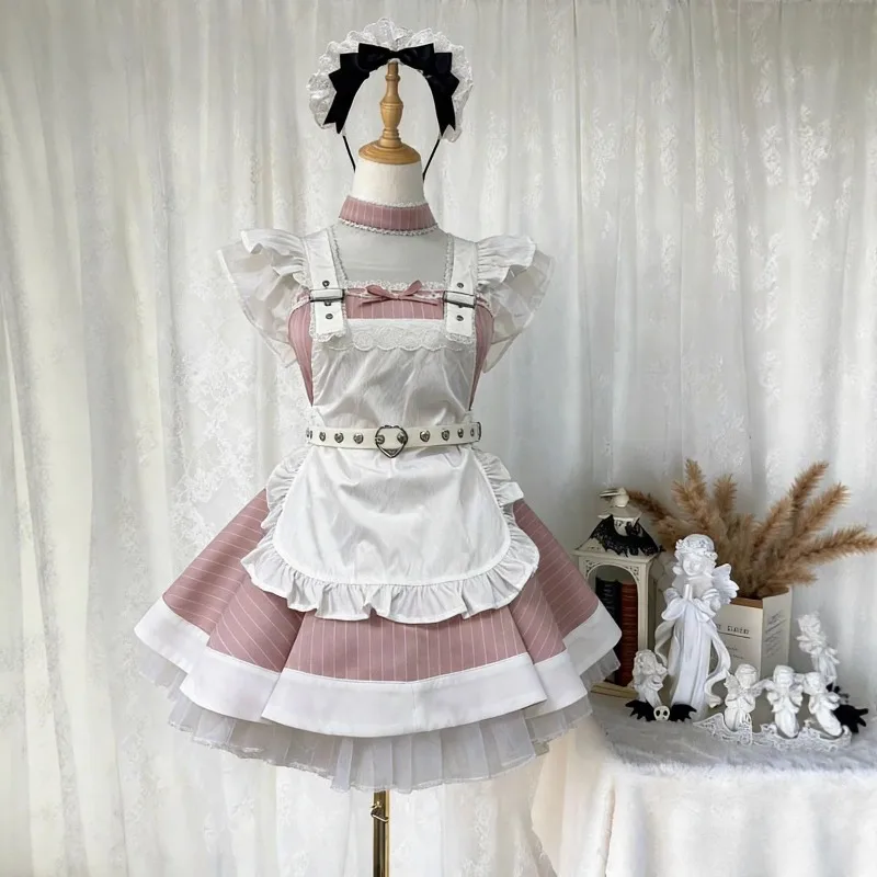 

Japanese Vintage Maid Lolita Dress Cosplay Costume Elegant Subculture Striped Dress Suit for Women Halloween Anime Party Outfit