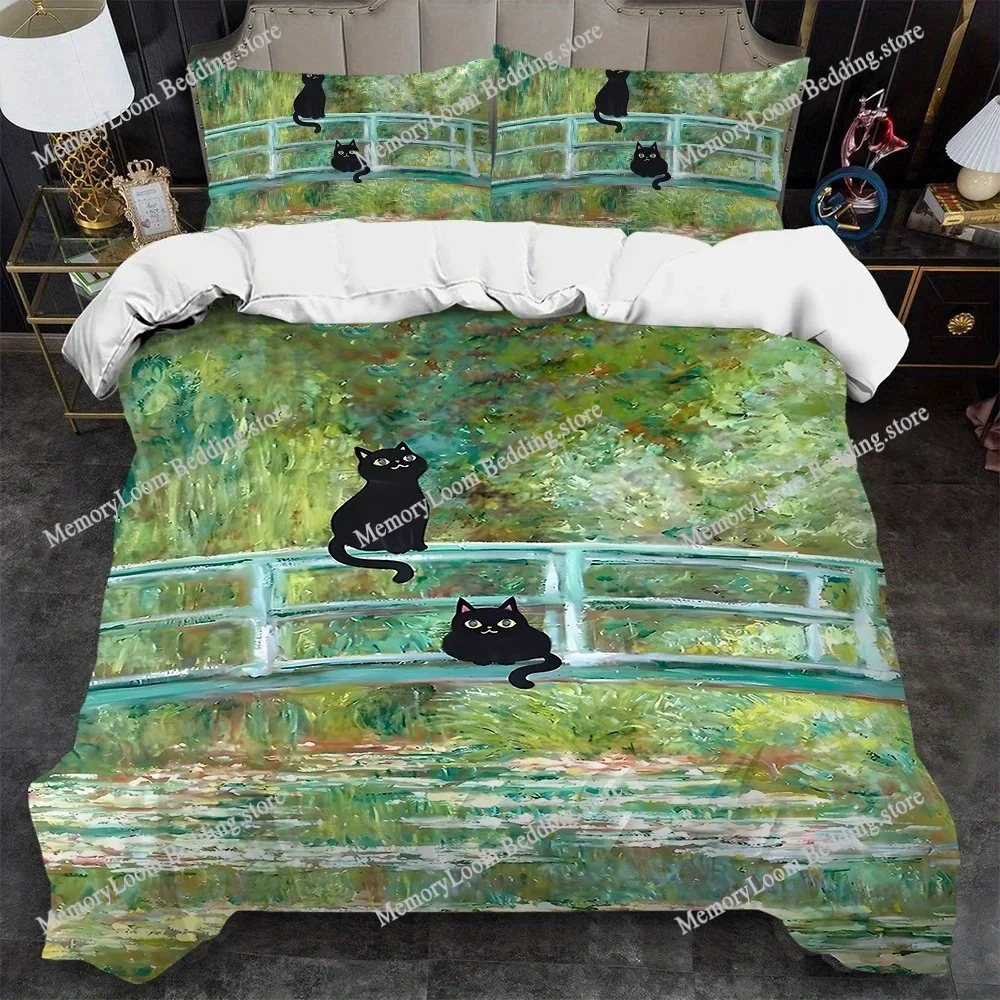 

Black cat art Claude Monet Duvet Cover Set Home Style Bedding Soft Laundry Cotton Bed Student Dormitory Gift Home Textileextile9