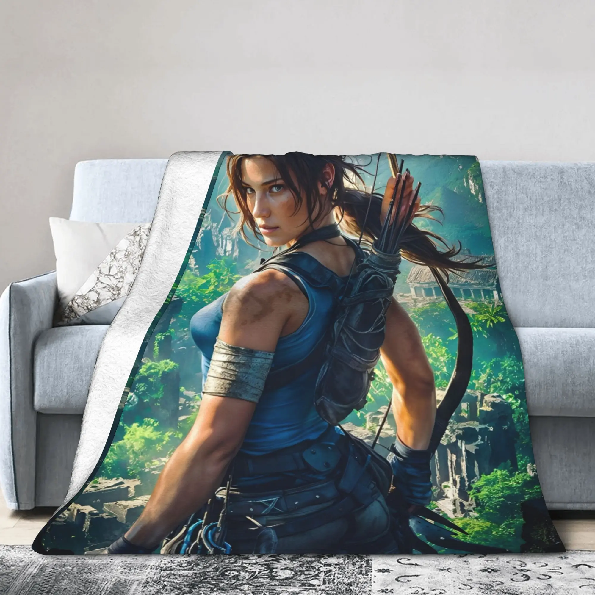 Tomb-Raider Lara Croft Velvet Throw Blankets Survival Video Game for Home Knitted Blanket Car Thin Multi-function