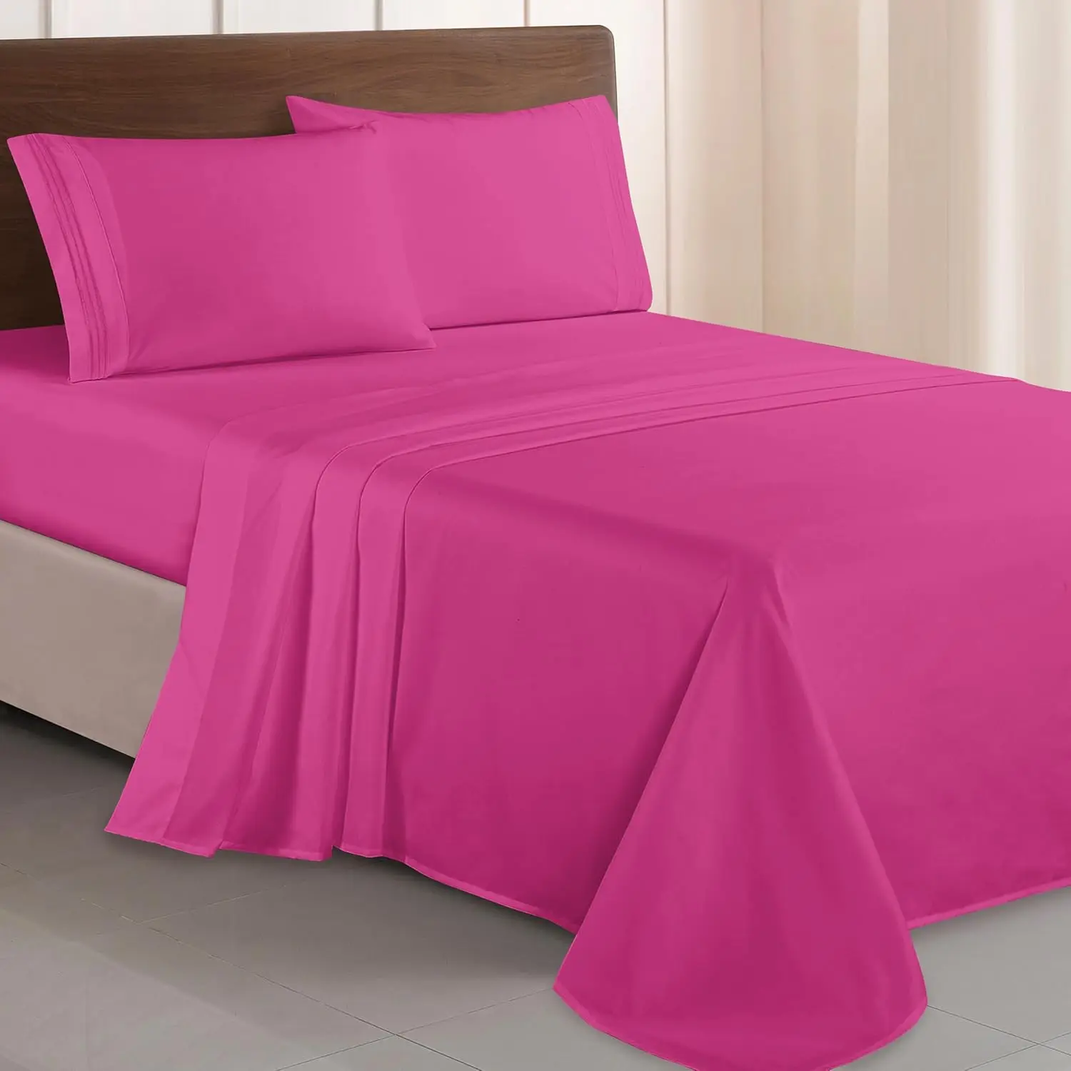 

Luxurious 1500 Thread Count Microfiber Queen Bed Sheet Set, Hot Pink, Wrinkle & Fade Resistant