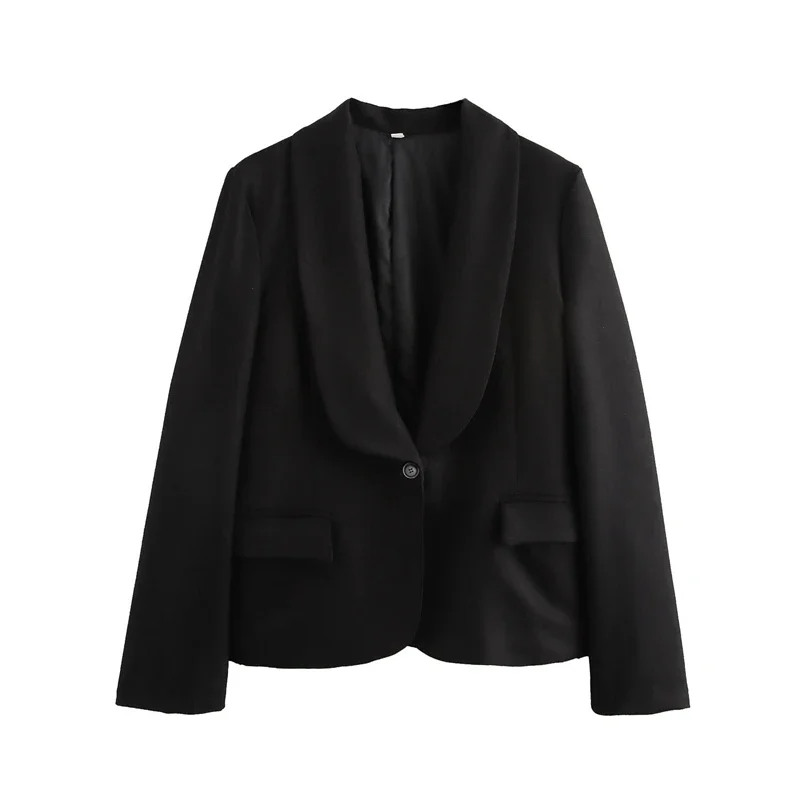 

Winter Suit Jacket Split Hem Fashionable Women V-Neck Coat Casual Loose Full Sleeves Office Lady Suit Black