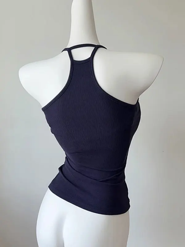 Spicy Girl Neck Hanging Sports  Strap Vest Women Summer Inner Match Beautiful Back Bra Integrated Chest Pad Outer Wear Top
