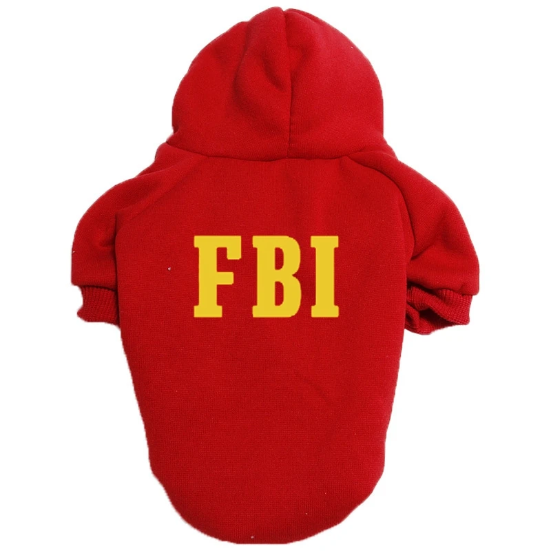 FBI Printed  Police Dog Hoodie Autumn And Winter Sweater Warm Pet Clothes Outdoor Windproof Coat Small Medium Dog Clothes