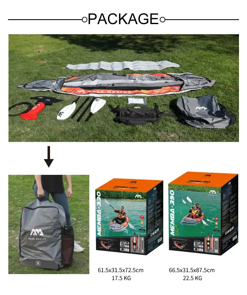 AQUA MARINA inflatable boat sport kayak MEMBA 330 390 canoe pvc dinghy raft seat drop-stitch floor laminated polyester cover