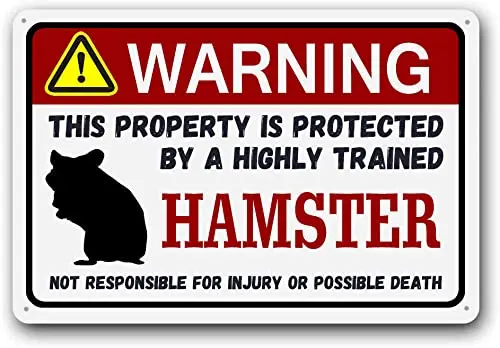 Eveokoki Hamster Sign, Metal Signs Warning Sign Pet Gift, Exotic pet, Small Pet Tin Sign 8 X 12 Inches