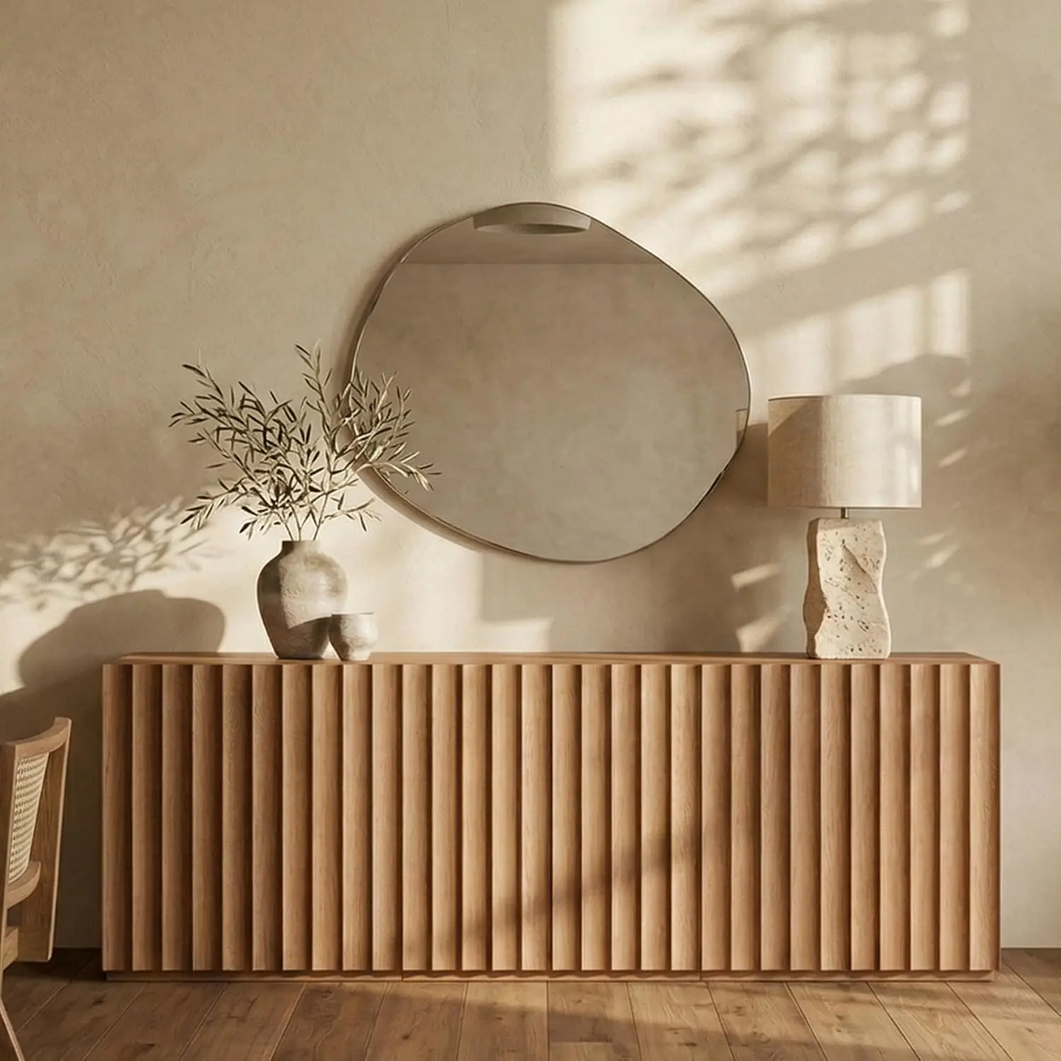 Fluted Sideboard Cabinet With Storage, 94