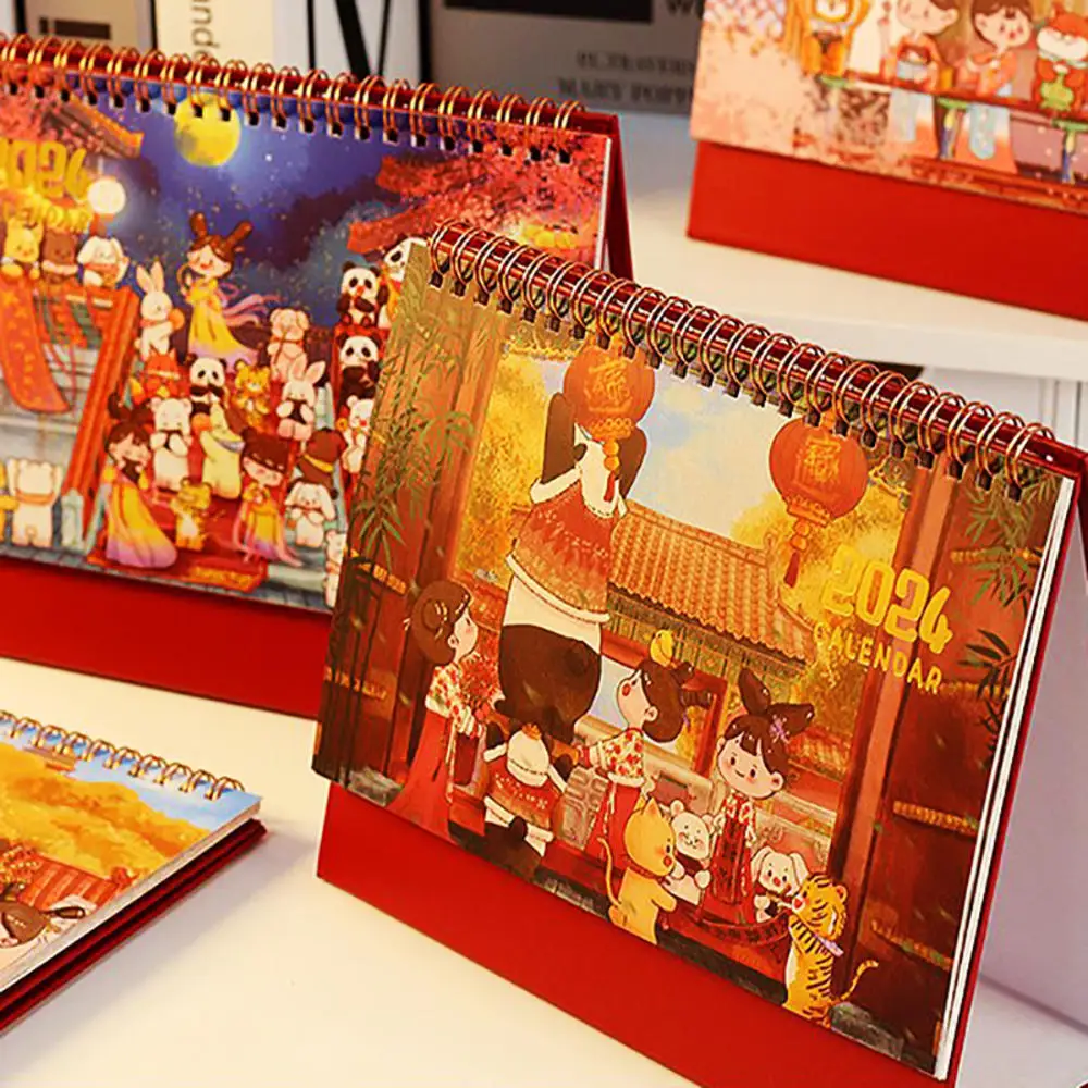 Retro Desk Calendar Chinese Style Coil Agenda Planner Cute China-Chic Calendar Stationery School Supplies Christmas Xmas Gift