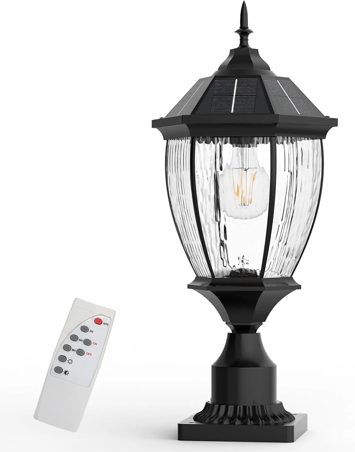 20" Solar Post Light Outdoor Waterproof with Pier Mount, Aluminum Dusk to Dawn Garden Pathway Patio Lighting