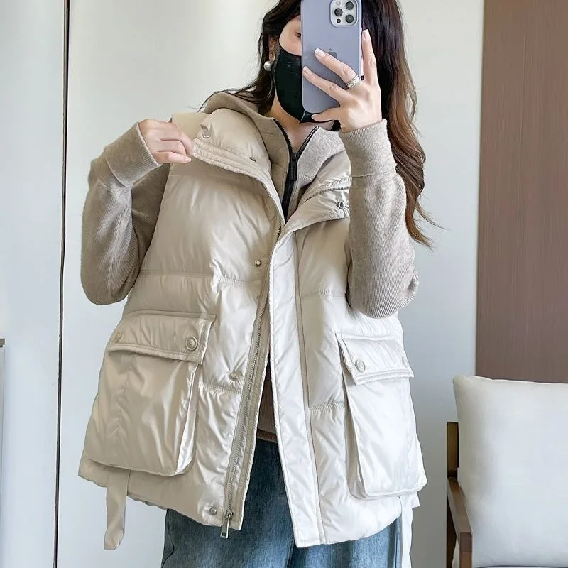 Women's Autumn Winter Vest New Sleeveless Down Cotton Coat Versatile Fashion Washable Shiny Waistcoat Vest for Women Tops