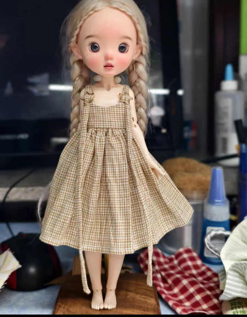 

1 шт., винтажная клетчатая юбка в стиле 2025 Blythe/landoudou, цельное платье (подходит для Lulu,ymy24, Ob22,24,26,zone, Дженни)