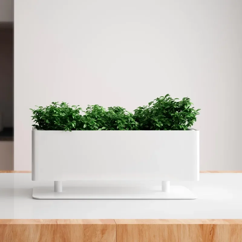 Modern White Rectangular Plant Pot with Elevated Base for Office Desk Decor Greenery Tabletop Planter Box Divider Baffle