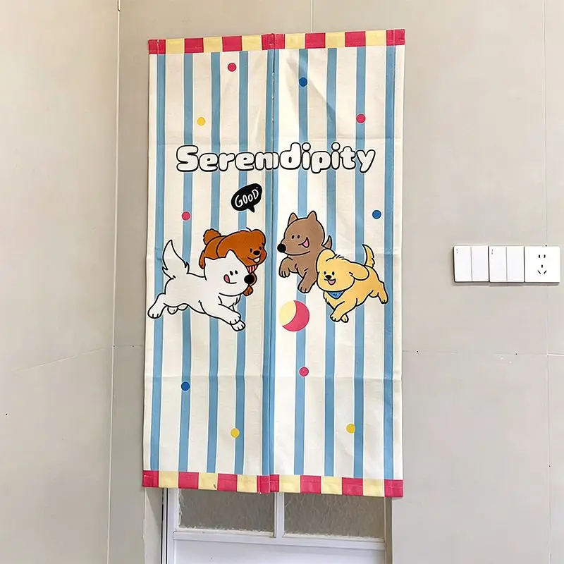 VIKAMA Cute Cartoon Dogs Noren Door Curtain Serendipity Puppy Half Doorway Curtain for Kids Room Bedroom Home Room Decor