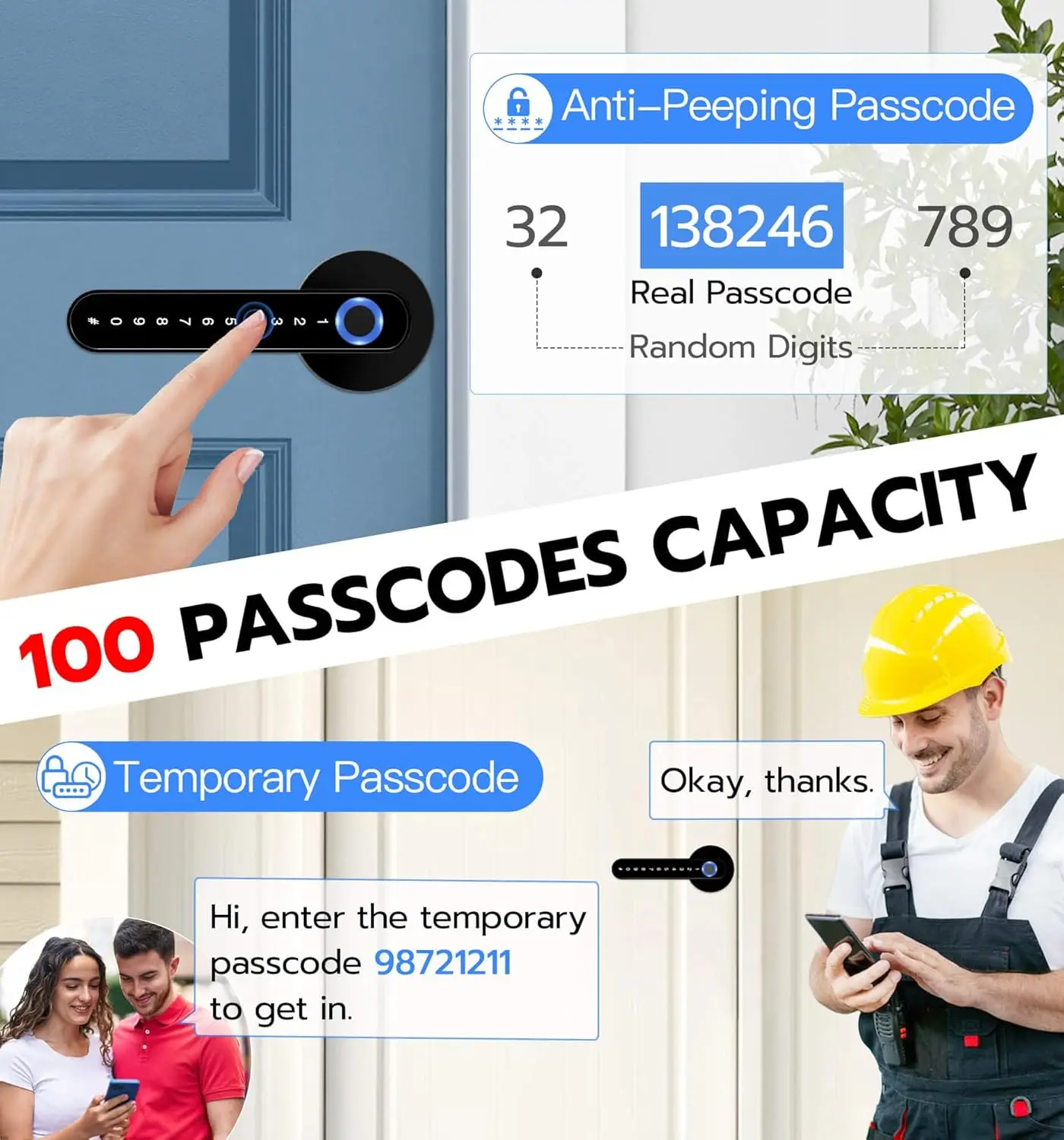 Fingerprint Door Lock com teclado, Electronic Lock, Unlocking for Interior Doors, Bedroom, Passcode, App Unlocking
