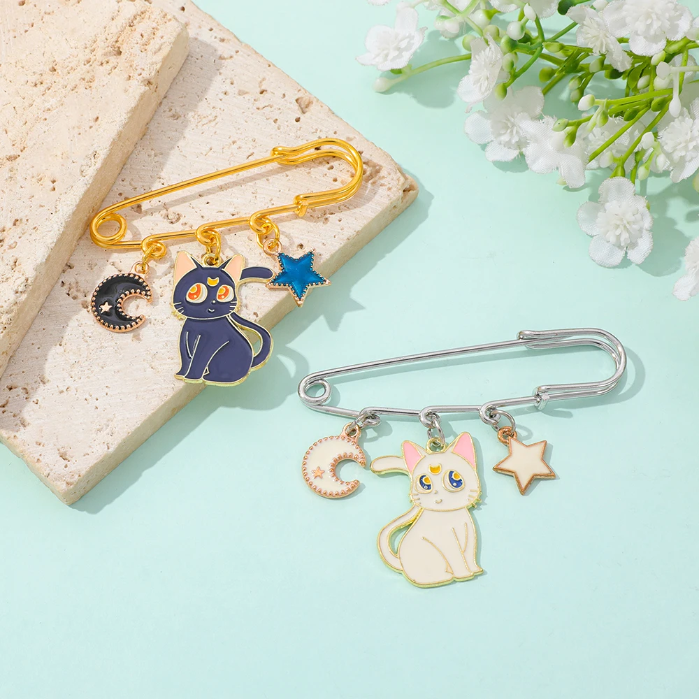2 Pcs Anime Brooch Sailor Moon Tsukino Usagi Luna Moon Stars Enamel Pin Metal Badge Jewelry Backpack Clothing Accessories Gift view 5