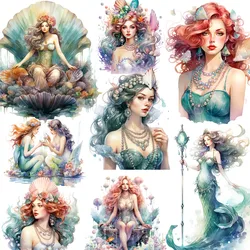 Pegatinas decorativas de sirena para niñas, álbum de recortes artesanal, diario de chatarra, 16 unids/lote por paquete