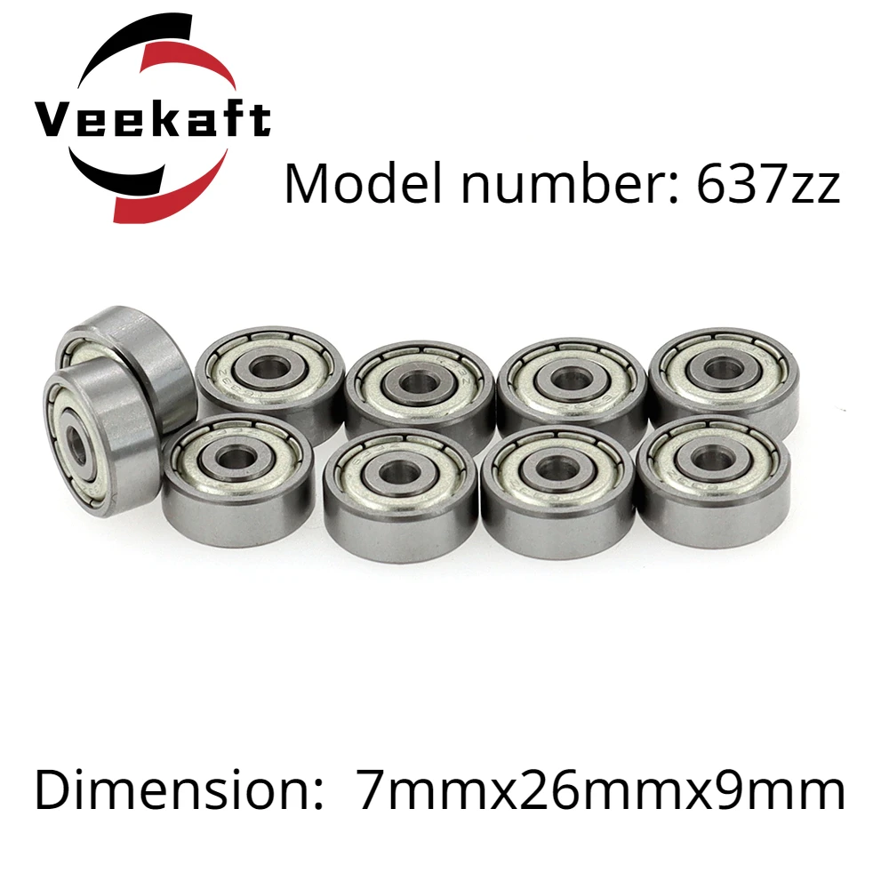 

Veekaft Deep Groove Ball Bearings 637zz, 10pcs, Dimension 7mmx26mmx9mm Suitable for Small Machinery