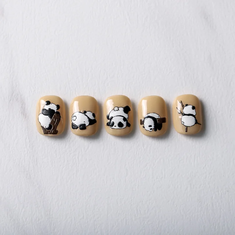 Adorável Dos Desenhos Animados Chinês Panda Preto Roxo 5D Macio Em Relevo Auto Adesivo Nail Art Adesivo Verde Bambu 3D Manicure Decalques