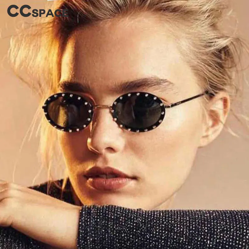 46127 Luxury Diamond Frame Sunglasses Women Fashion Small Size Oval Sunshade Vintage Protection Shades Uv400