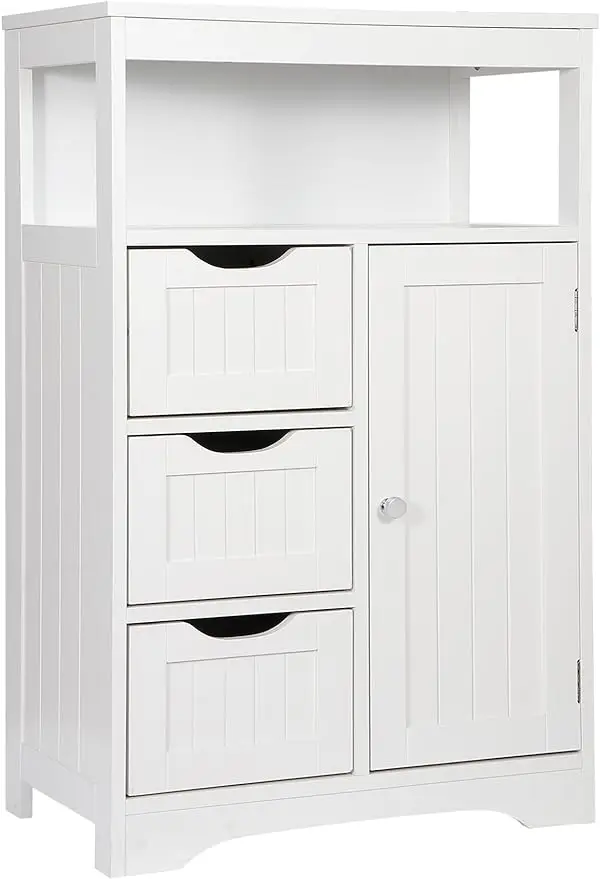 Modern Bathroom Floor Storage Cabinet with 3 Drawers and Adjustable Shelf, Living Room Modern Home Furniture Storage