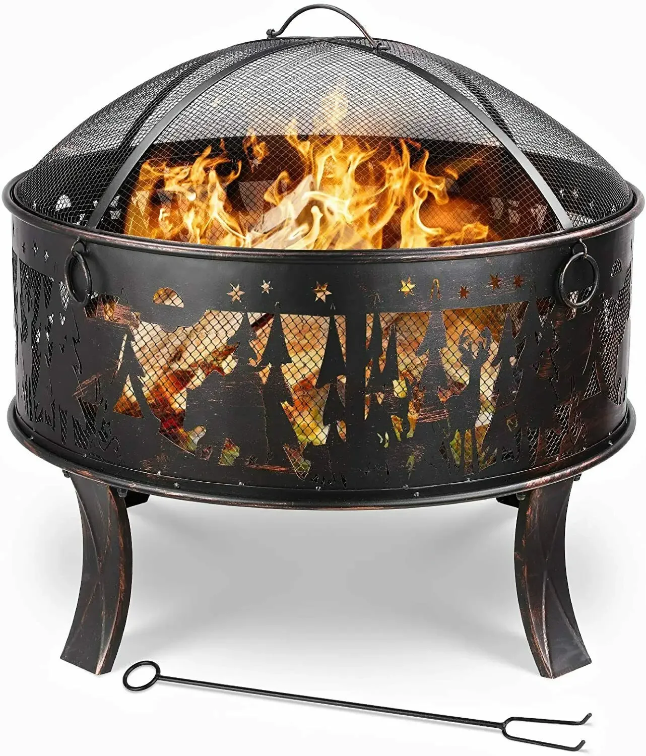 Garden Barbacoa BBQ Grill Charcoal Brazier, 69x69x65cm, 27'' Outdoor Fireplace, Grid Poker and Charcoal, for Heating/BBQ