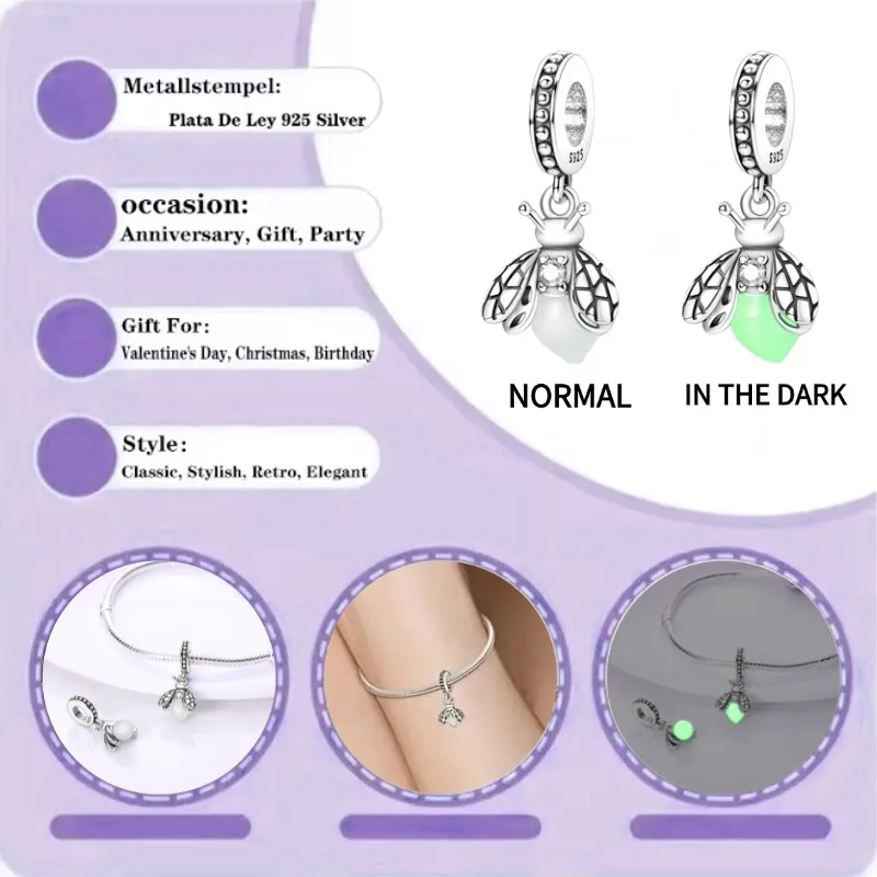 

New 925 sterling silver firefly cute bead decoration suitable for women's self-made jewelry anniversary gift