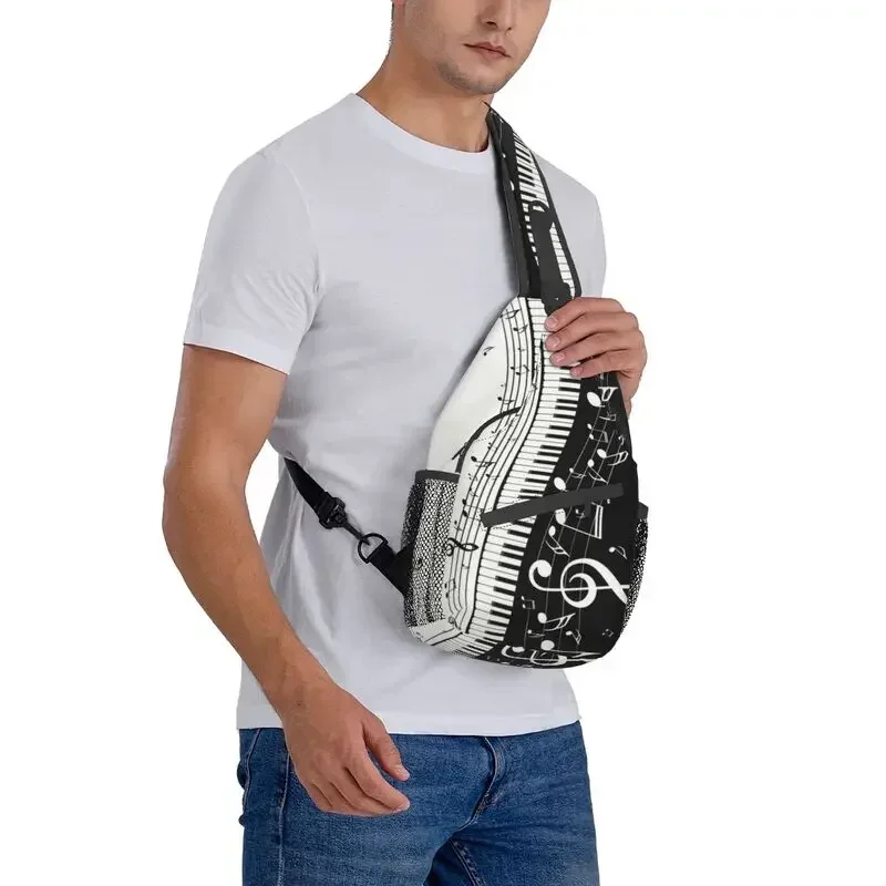 Classic Music Notes Piano Key Sling Chest Bag Custom Musician Pianist Shoulder Crossbody Backpack for Men Travel Hiking Daypack