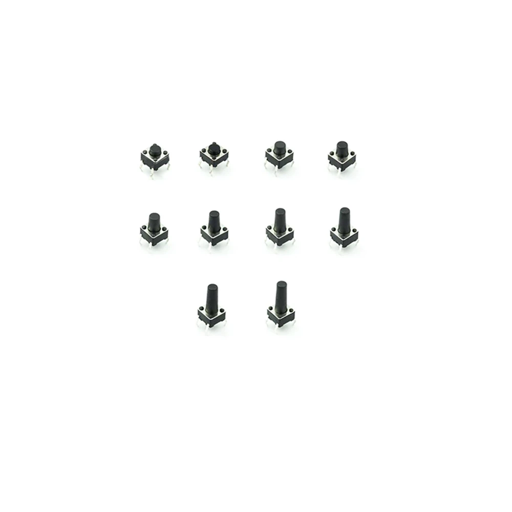 200Pcs 10 Models 6*6 Tact Switch Tactile Push Button Switch Kit Height: 4.3 To 13MM DIP 4P Micro Switch 6x6 Key Switch 10 Values