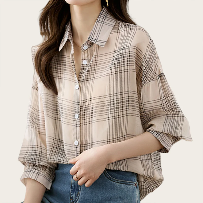 

Summer Casual Korean Fashion Loose Office Lady Simplicity Elegant Buttons Single Breasted Long Sleeve Dignified Intellectual