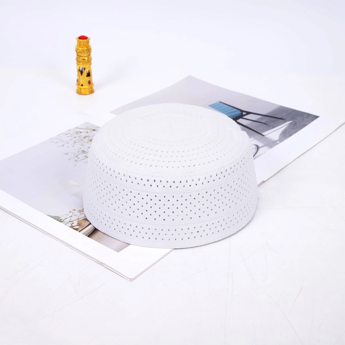 قبعة صلاة RIMAIRE قابلة للتنفس للرجال المسلمين قبعة عبادة مريحة بتصميم مجوف قبعة آداب دينية #6