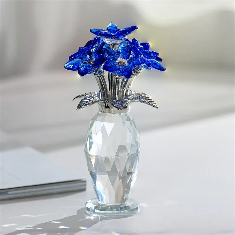 Crystal Bouquet Figurine,Handmade Flower Gift for Mom Gifts for Women,Glass Flower Collectible Ornament Home Table Wedding Decor