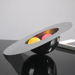 Deluxe Oval Decorative Tray, Silver Stainless Steel Storage Tray, Fruit Tray, Creative Planet Bowl, Kitchen Storage Box