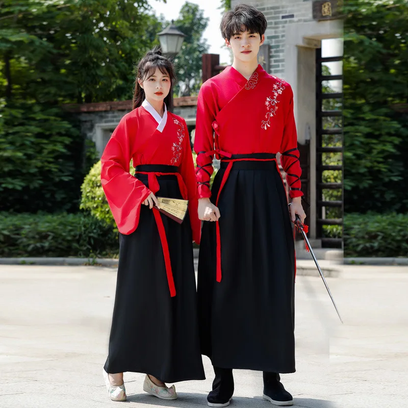 Improvement of Traditional Ancient Costume, Couple Costume, Hanfu, Men's and Women's Waist Crossed Collar, Ru Skirt, Xiake Schol