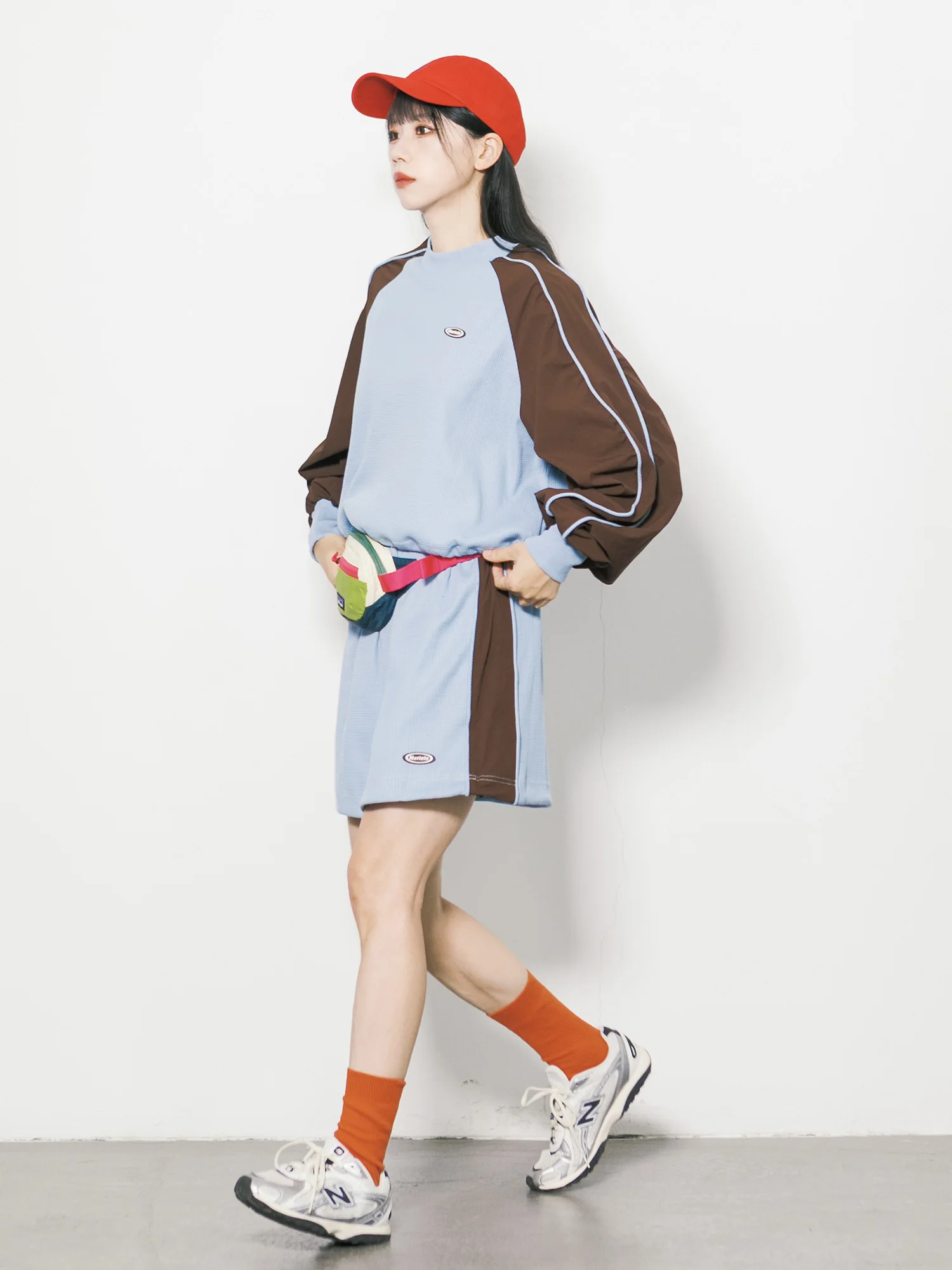 American Retro Style Color Block Shoulder Sleeve Hoodie Women's Skin-friendly Breathable Loose Long Sleeve Casual Top