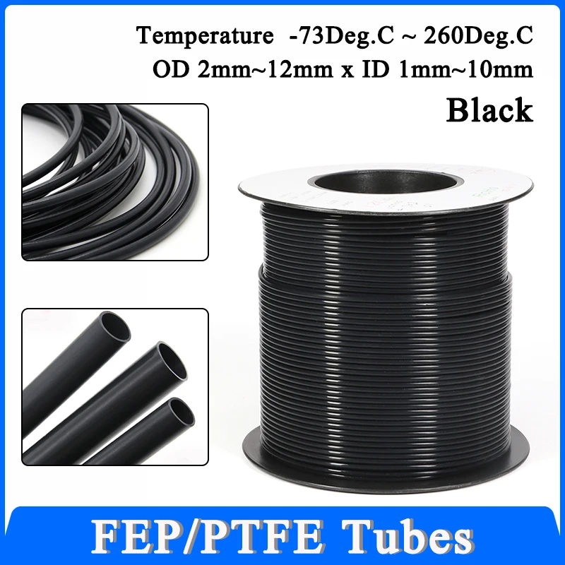 1~10m Black ID 0.5 1 2 2.5 3 4 5 6 7 8 10mm PTFE Tube FEP Insulated Hose Extruder J-head Rigid Pipe 600V For 3D Printer Parts