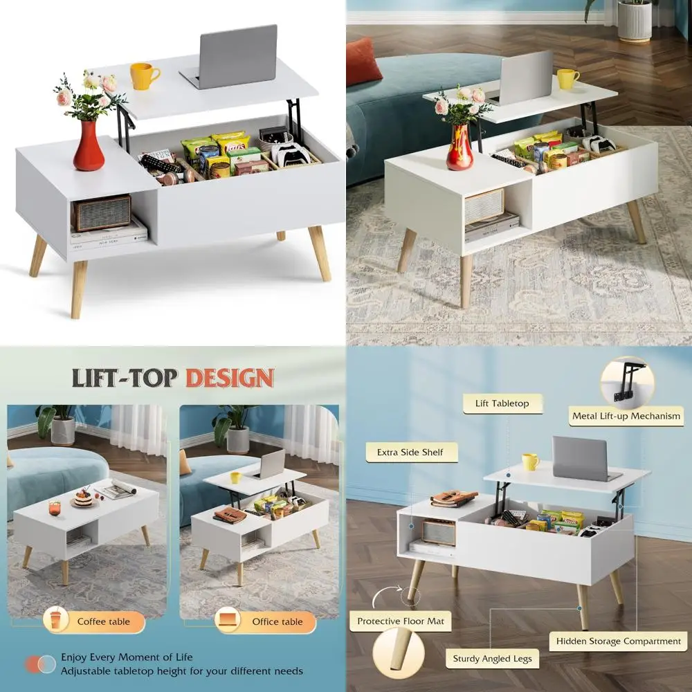 

Rising Storage Coffee Table for Living Room, Small Wooden Lift Top Dining Center Table with Storage Solution