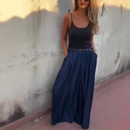 2026 Wide Leg Pants Women Summer  Large Flare Skirt Pants Design Sense Waist Cinching  Draping Trousers