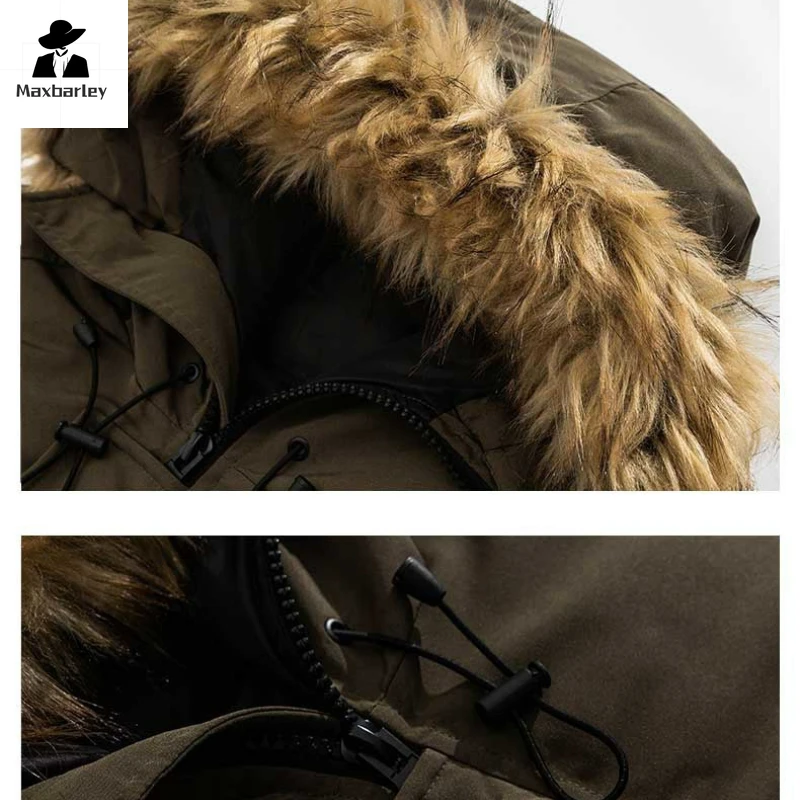 Winter Cotton Jacket Men's Casual Retro Large Fur Collar Padded Warm Loose Parkas Women Solid Color Zipper Windproof Hooded Coat