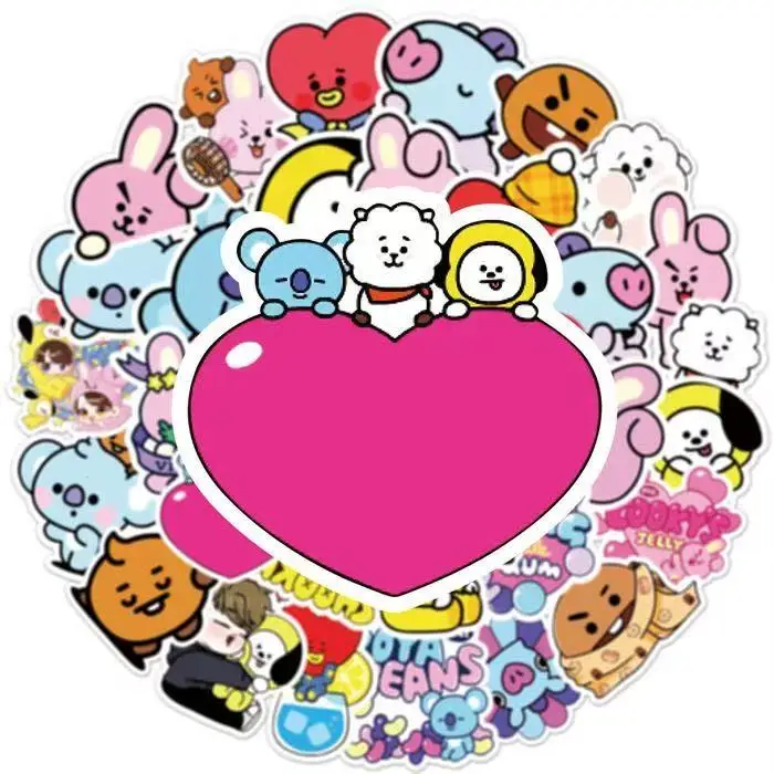 BT21 2026 Neue RJ Shooky Man Chimmy Cooky Sekundäre Animations-Peripherie Cartoon-Aufkleber Niedliche Kreative Wasserfeste Aufkleber Geschenk